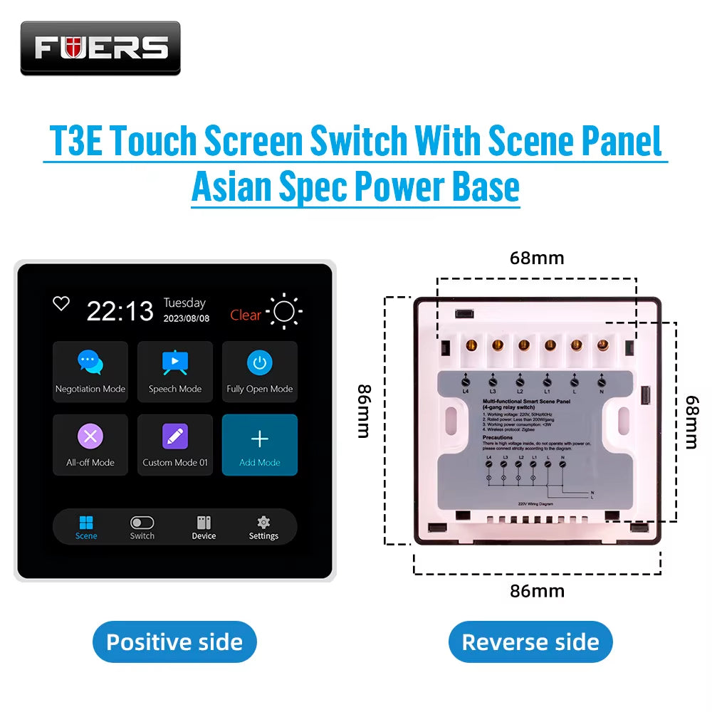 FUERS T3E T1E Smart Control Panel Switch Smart Home Automation System Tuya Switch Scene Panel Intelligent Touch Screen Zigbee