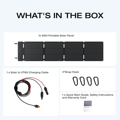 60W Portable Solar Panel for Power Station, Foldable Solar Charger with Adjustable Kickstand, Waterproof IP67 for Outdoor Camping,Rv,Off Grid System