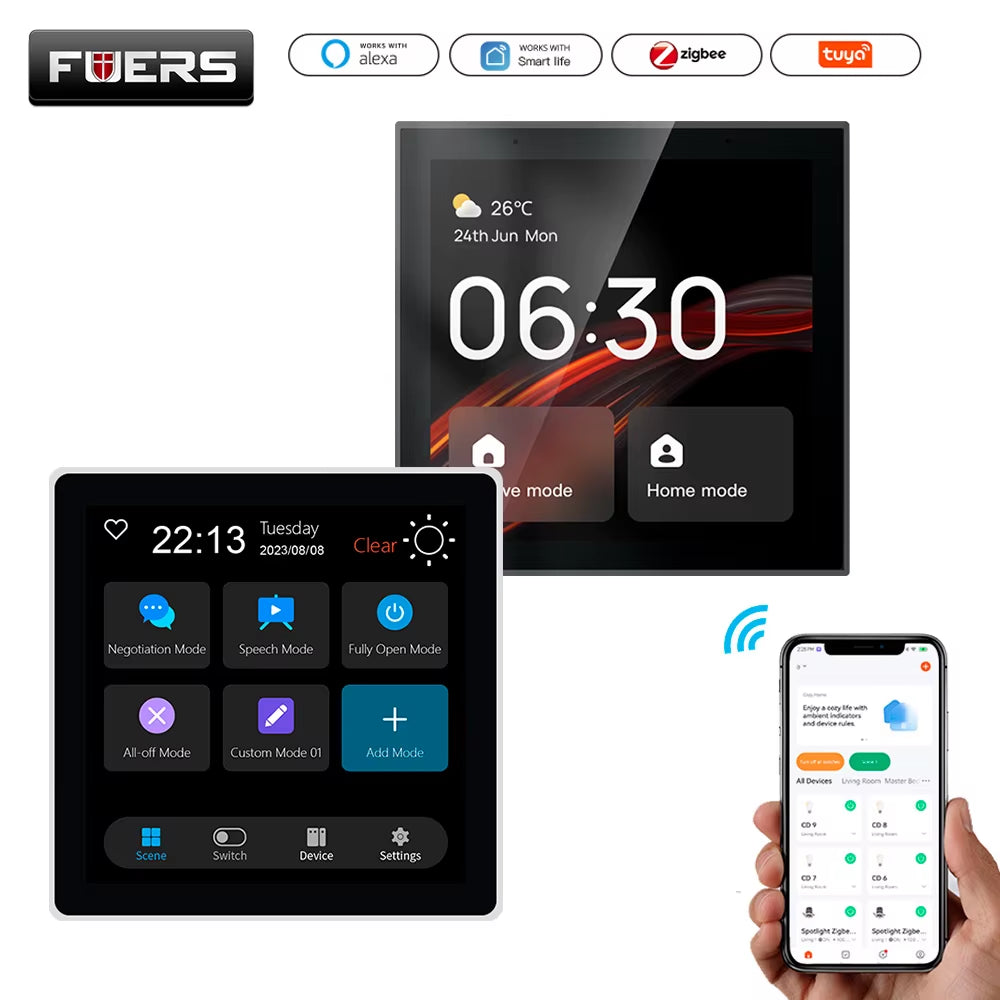 FUERS T3E T1E Smart Control Panel Switch Smart Home Automation System Tuya Switch Scene Panel Intelligent Touch Screen Zigbee